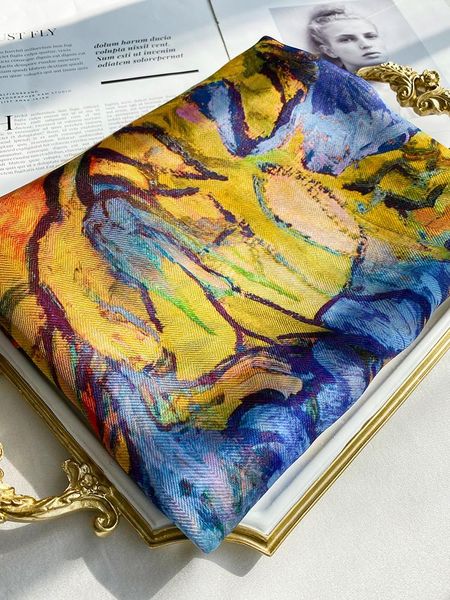 scarves oil painting 100% silk scarf women natural soft big shawl spring autumn large size plus long 200, Blue;gray
scarves oil painting 100% silk scarf women natural soft big shawl spring autumn large size plus long 200, Blue;gray
