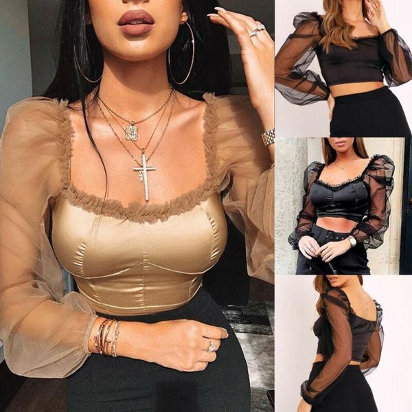 women's blouses & shirts women cropped sheer tee casual mesh long puff sleeve blouse slim fit fashion patchwork lady short, White
women's blouses & shirts women cropped sheer tee casual mesh long puff sleeve blouse slim fit fashion patchwork lady short, White