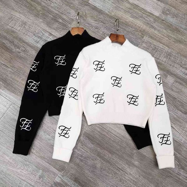 design autumn and new sweater letter waist knit bottoming shirt exposed navel slim fit short half high collar women's top, White
design autumn and new sweater letter waist knit bottoming shirt exposed navel slim fit short half high collar women's top, White