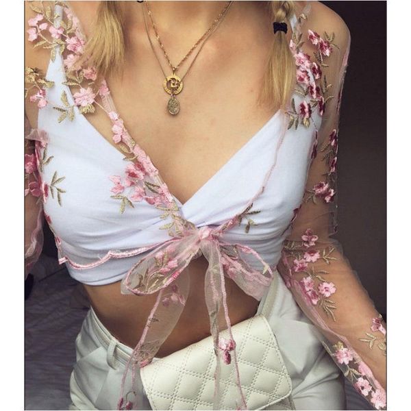 women's blouses & shirts summer women fashion transparent floral embroidery lace up bandage pink crop blouse, White
women's blouses & shirts summer women fashion transparent floral embroidery lace up bandage pink crop blouse, White