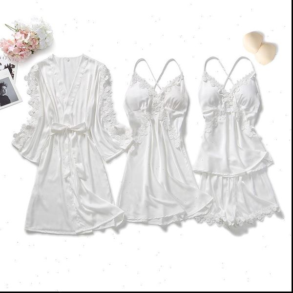 white pajamas sets 4 womens sleepwears pieces satin pijama silk home wear lace chest pads spaghetti strap sleep lounge pyjama, Black;red
white pajamas sets 4 womens sleepwears pieces satin pijama silk home wear lace chest pads spaghetti strap sleep lounge pyjama, Black;red