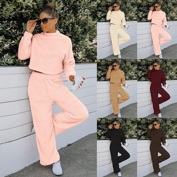 women's two piece pants sets women double sided fleece o neck pullover short long sleeved loose casual suit wide leg homewear female, White
women's two piece pants sets women double sided fleece o neck pullover short long sleeved loose casual suit wide leg homewear female, White