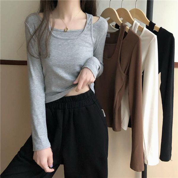 women's t-shirt fake two-piece long-sleeved spring and autumn korean style slim-fitting short slimming inner bottoming, White
women's t-shirt fake two-piece long-sleeved spring and autumn korean style slim-fitting short slimming inner bottoming, White