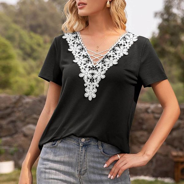 women's blouses & shirts hollow out black and 2021 summer womens fashion v-neck short sleeve pacthwork lace base shirt blouse, White
women's blouses & shirts hollow out black and 2021 summer womens fashion v-neck short sleeve pacthwork lace base shirt blouse, White