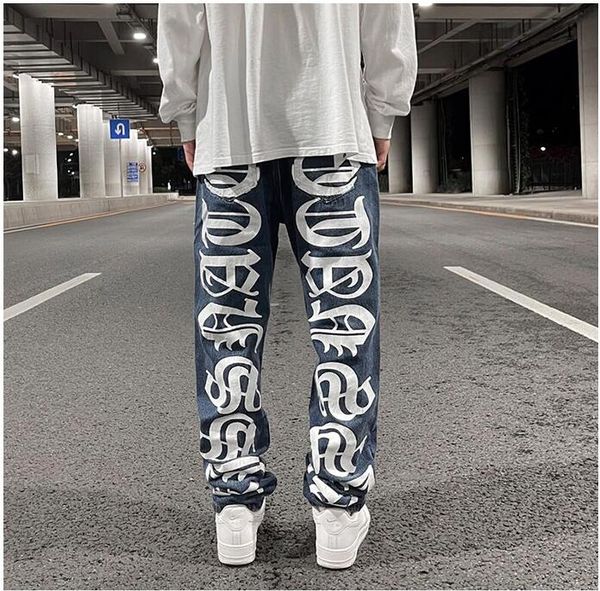 men's jeans gothic printed high street straight leg loose men denim pants jean hip hop casual trousers, Blue
men's jeans gothic printed high street straight leg loose men denim pants jean hip hop casual trousers, Blue