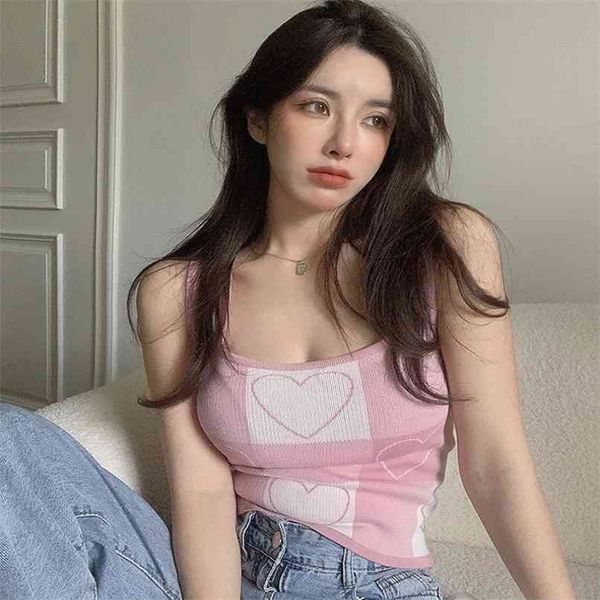 fashion square neck women tank vintage pink heart print knitted camis slim crop 210529, White
fashion square neck women tank vintage pink heart print knitted camis slim crop 210529, White