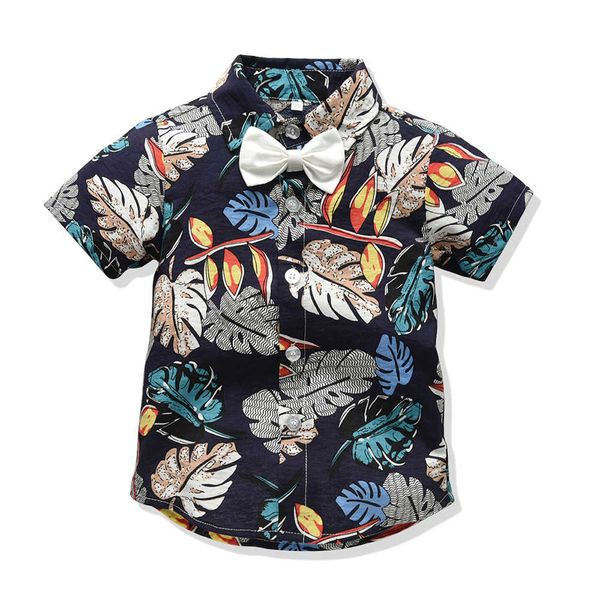 boys' floral shirt children's lapel cardigan hawaiian style, Blue