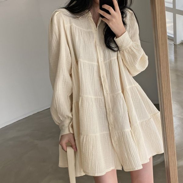 korea women chic ruched long sleeve solid color shirt dresses spring casual turn down collar loose office lady mini dress 210518, Black;gray
korea women chic ruched long sleeve solid color shirt dresses spring casual turn down collar loose office lady mini dress 210518, Black;gray