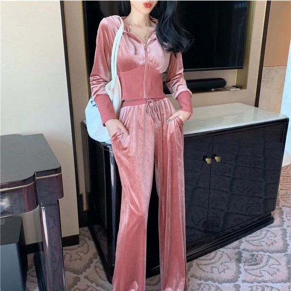women's two piece pants gold velvet hooded sports suit cardigan sportswear spring, autumn and winter casual sweater running clothes, White
women's two piece pants gold velvet hooded sports suit cardigan sportswear spring, autumn and winter casual sweater running clothes, White