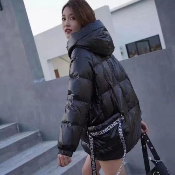 winter fashion slim fit thin hooded white duck down jacket short bread, Black