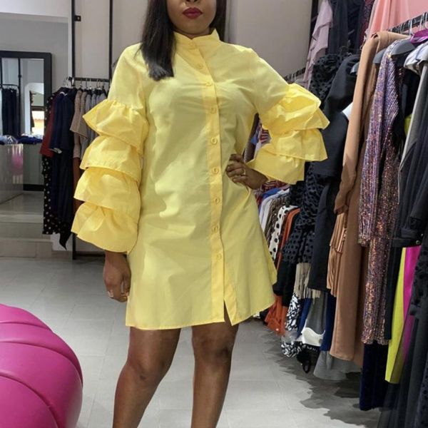 casual dresses women shirt dress 2021 yellow mini button up ruffle long sleeves elegant office ladies work wear robes female custom made, Black;gray
casual dresses women shirt dress 2021 yellow mini button up ruffle long sleeves elegant office ladies work wear robes female custom made, Black;gray