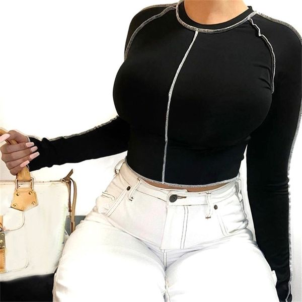 women's long sleeve slim fit black street stylish cool t-shirt short stretch pullover tee mujer manga larga 210607, White
women's long sleeve slim fit black street stylish cool t-shirt short stretch pullover tee mujer manga larga 210607, White