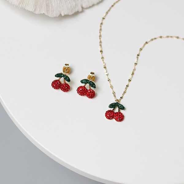earrings & necklace modagirl red stone set cute gold cherry fruit jewelry stainless steel woman birthday gift, Silver
earrings & necklace modagirl red stone set cute gold cherry fruit jewelry stainless steel woman birthday gift, Silver