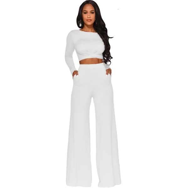 women loose pants solid two piece sets autumn est lady's high waist wide-leg trouser + o-neck lace-up short tees outfits, White
women loose pants solid two piece sets autumn est lady's high waist wide-leg trouser + o-neck lace-up short tees outfits, White