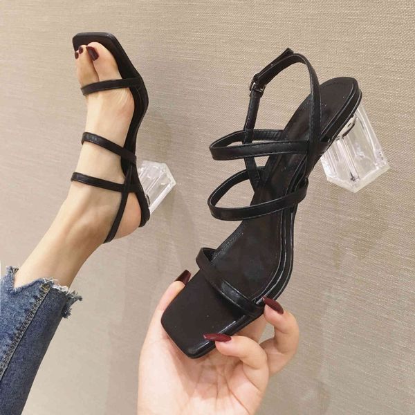 sandals net red transparent high-heeled sandals women's summer thick middle one line with crystal 0msr, Black
sandals net red transparent high-heeled sandals women's summer thick middle one line with crystal 0msr, Black