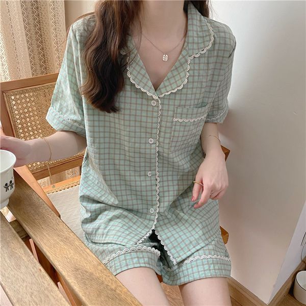 casual dresses summer retro lace sweet pajamas short nightwear soft 2021 plaid sleepwear women home chic loose vintage sets s5fa, Black;gray
casual dresses summer retro lace sweet pajamas short nightwear soft 2021 plaid sleepwear women home chic loose vintage sets s5fa, Black;gray