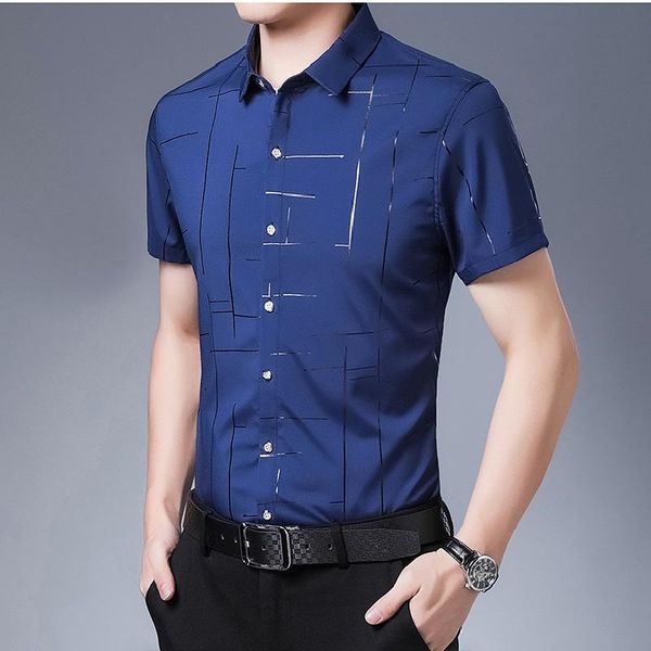 men's dress shirts striped lapel short-sleeved shirt summer trend casual half-sleeved printed top, White;black
men's dress shirts striped lapel short-sleeved shirt summer trend casual half-sleeved printed top, White;black