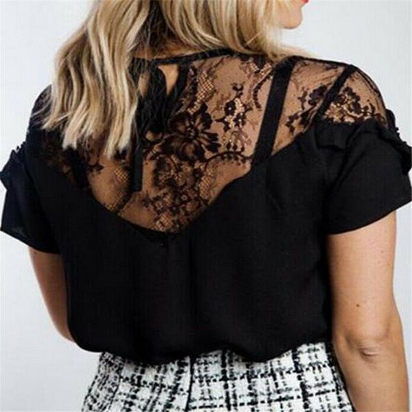 women's t-shirt 2021 summer women floral lace patchwork solid black o neck ruffles patchwrok short sleeve casual plus size xl, White
women's t-shirt 2021 summer women floral lace patchwork solid black o neck ruffles patchwrok short sleeve casual plus size xl, White