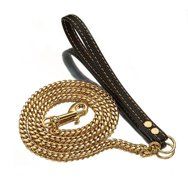 dog collars & leashes 10mm luxury gold stainless steel heavy duty pet leash for large dogs fashion durable chain with genuine leather handle
dog collars & leashes 10mm luxury gold stainless steel heavy duty pet leash for large dogs fashion durable chain with genuine leather handle