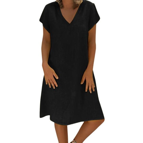 women's swimwear spring plus size ladies dress casual v-neck cotton and linen women summer style dresses, White;black
women's swimwear spring plus size ladies dress casual v-neck cotton and linen women summer style dresses, White;black