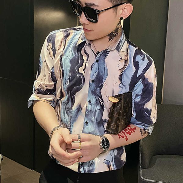art printed men's shirt summer short sleeve streetwear shirts fashion slim fit social party nighrclub male clothing camisa 210527, White;black
art printed men's shirt summer short sleeve streetwear shirts fashion slim fit social party nighrclub male clothing camisa 210527, White;black