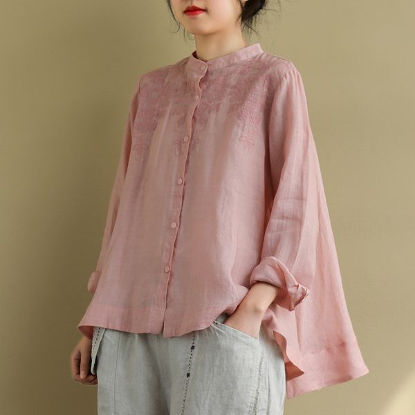 johnature spring summer cotton linen retro embroidery stand long sleeve shirt loose leisure all-match women shirts 210521, White
johnature spring summer cotton linen retro embroidery stand long sleeve shirt loose leisure all-match women shirts 210521, White