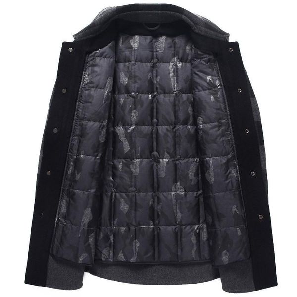 men's wool & blends winter coat men thick warm detachable down liner plaid jacket lapel single breasted long sleeve casual mens overcoa, Black
men's wool & blends winter coat men thick warm detachable down liner plaid jacket lapel single breasted long sleeve casual mens overcoa, Black