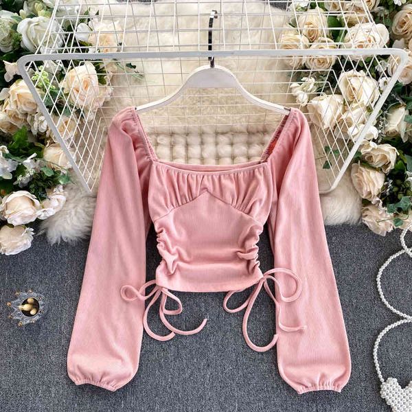 women's t-shirt lady square collar short autumn long-sleeved t-shirt fashion draw rope pleated high waist p930 st9e, White
women's t-shirt lady square collar short autumn long-sleeved t-shirt fashion draw rope pleated high waist p930 st9e, White