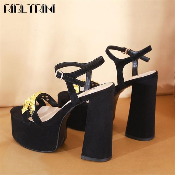 dress shoes ribetrini genuine leather open toe platform block heels rivet women's sandals buckle round party elegant trendy, Black
dress shoes ribetrini genuine leather open toe platform block heels rivet women's sandals buckle round party elegant trendy, Black