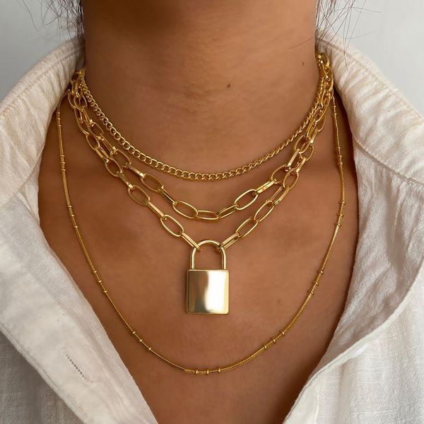 pendant necklaces en vintage multi layered lock chain necklace 2021 girls geometric link chains women female fashion choker neck jewelry, Silver
pendant necklaces en vintage multi layered lock chain necklace 2021 girls geometric link chains women female fashion choker neck jewelry, Silver