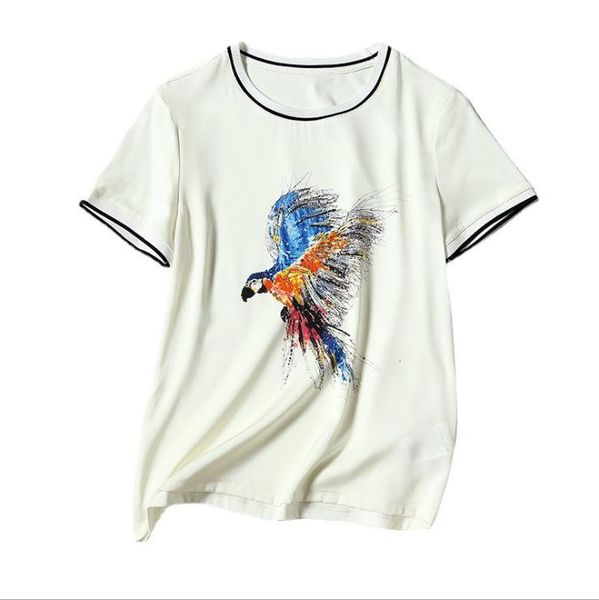 women's t-shirt european and american women's wear for spring short sleeved parakeet print round collar fashion silk t-shirts 0c1h, White
women's t-shirt european and american women's wear for spring short sleeved parakeet print round collar fashion silk t-shirts 0c1h, White