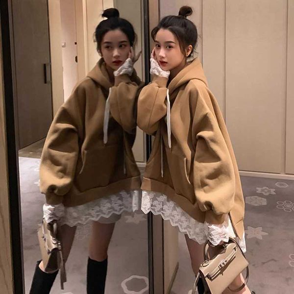 autumn female elegant lace stitching long sweatshirt loose casual fashion hooded for women 210601, Black
autumn female elegant lace stitching long sweatshirt loose casual fashion hooded for women 210601, Black