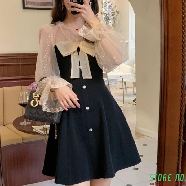 casual dresses vintage elegant mini party dress for women lace long sleeve bow one piece korean black summer 2021, Black;gray
casual dresses vintage elegant mini party dress for women lace long sleeve bow one piece korean black summer 2021, Black;gray