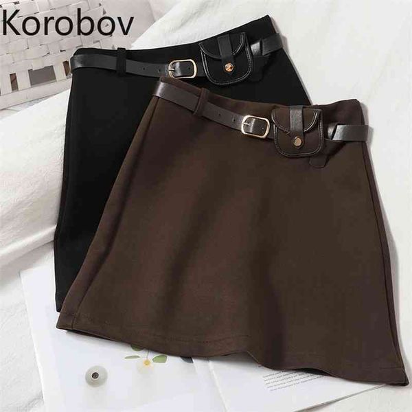 korobov korean elegant a-line solid skirts vintage high waist slim mini skirt preppy style fashion new bags sashes faldas mujer 210430, Black 
korobov korean elegant a-line solid skirts vintage high waist slim mini skirt preppy style fashion new bags sashes faldas mujer 210430, Black