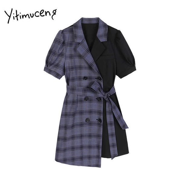 yitimuceng irregular plaid dresses women summer sashes high waist puff sleeve notched purple korean fashion dress 210601, Black;gray
yitimuceng irregular plaid dresses women summer sashes high waist puff sleeve notched purple korean fashion dress 210601, Black;gray