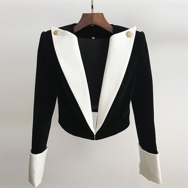 high street est stylish designer jacket women's lion buttons color block patchwork velvet short blazer 211019, White;black
high street est stylish designer jacket women's lion buttons color block patchwork velvet short blazer 211019, White;black