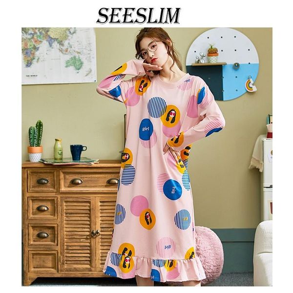 women's sleepwear seeslim sweet night dress women pijama cotton plus size polka dot long gown for sleeping korean spring, Black;red
women's sleepwear seeslim sweet night dress women pijama cotton plus size polka dot long gown for sleeping korean spring, Black;red