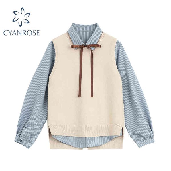 women's cute preppy style bow blouse knitting vest two pieces clothing set autumn casual female shirt long sleeve elegant 210417, White
women's cute preppy style bow blouse knitting vest two pieces clothing set autumn casual female shirt long sleeve elegant 210417, White
