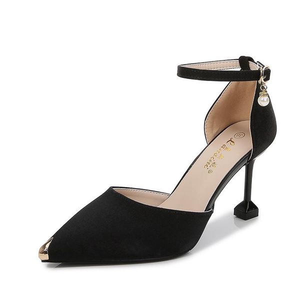 seller - women sandals flock buckle strap 6cm 8cm thin high heels pointed toe shallow back metal decoration shoes, Black
seller - women sandals flock buckle strap 6cm 8cm thin high heels pointed toe shallow back metal decoration shoes, Black