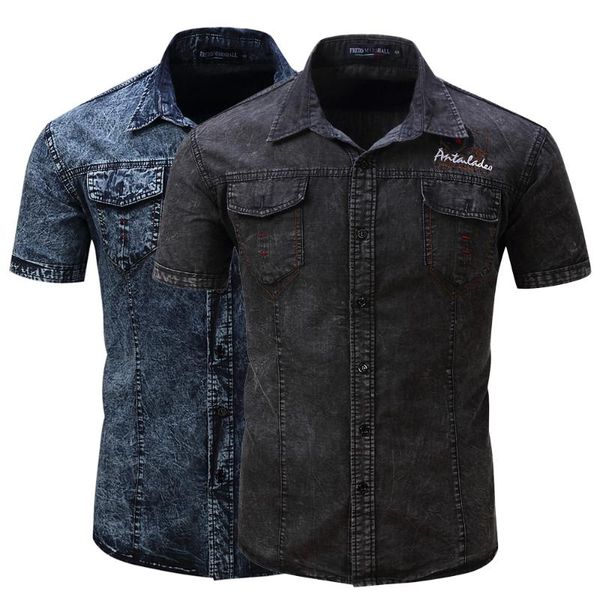 denim shirt men fashion short sleeve slim fit button pocket embroidery shirts causal turn down collar hip streetwear h30 men's casua ca, White;black
denim shirt men fashion short sleeve slim fit button pocket embroidery shirts causal turn down collar hip streetwear h30 men's casua ca, White;black