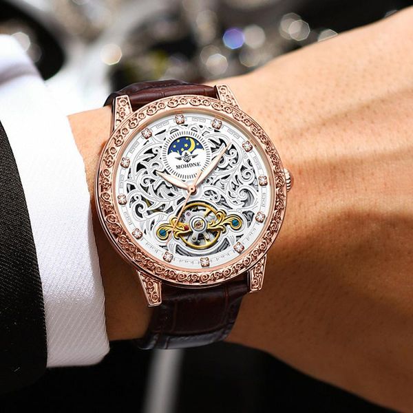 wristwatches mohdne tourbillon sun moon star coated glass mirror watch for waterproof british style automatic mechanical man's, Slivery;brown
wristwatches mohdne tourbillon sun moon star coated glass mirror watch for waterproof british style automatic mechanical man's, Slivery;brown