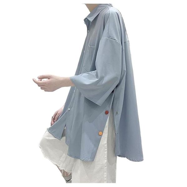 men's t-shirts breasted ice silk shirt 5 / sleeve hong kong style japanese advanced short ruffian casual coat summer, White;black