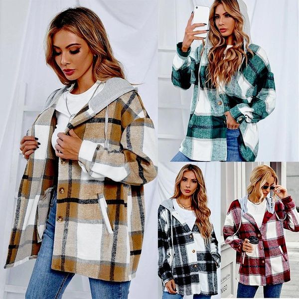 women's wool & blends 2021 autumn winter fashion hooded tweed checked oversized jacket casual warm and chic coat, Black
women's wool & blends 2021 autumn winter fashion hooded tweed checked oversized jacket casual warm and chic coat, Black