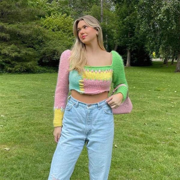 women's polos spring and autumn women loose casual knit crop , adults color block long sleeve square collar sweater, White
women's polos spring and autumn women loose casual knit crop , adults color block long sleeve square collar sweater, White