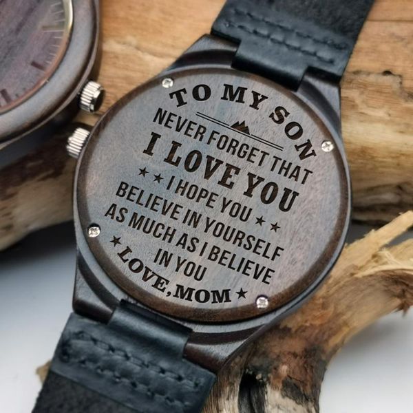 to my son carved content wood watch believ in yourself as much i believe you love mom wristwatches, Slivery;brown
to my son carved content wood watch believ in yourself as much i believe you love mom wristwatches, Slivery;brown