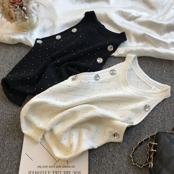 women's sweaters 2021 summer women new arrival fashion round neck sleeveless beading decoration argyle pattern pullover sweater ve, White;black
women's sweaters 2021 summer women new arrival fashion round neck sleeveless beading decoration argyle pattern pullover sweater ve, White;black