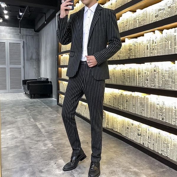 men's suits & blazers men wedding 2021 spring autumn suit set slim striped jacket + pants 2 piece, White;black
men's suits & blazers men wedding 2021 spring autumn suit set slim striped jacket + pants 2 piece, White;black