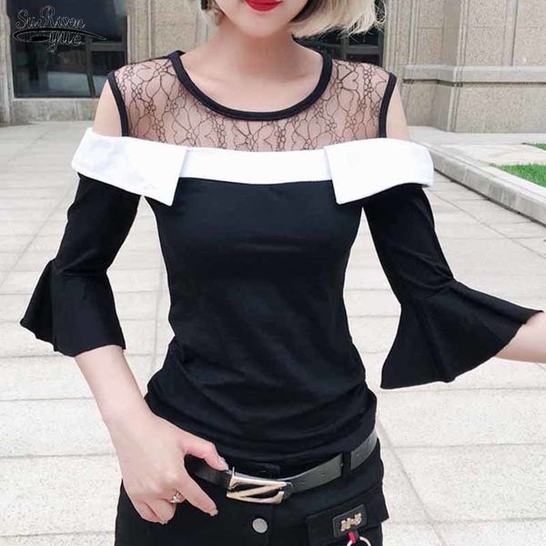 women lace stitching o-neck three quarter flare sleeve off-shoulder blouses slim fit pullover t-shirts blusas 11436 210518, White
women lace stitching o-neck three quarter flare sleeve off-shoulder blouses slim fit pullover t-shirts blusas 11436 210518, White