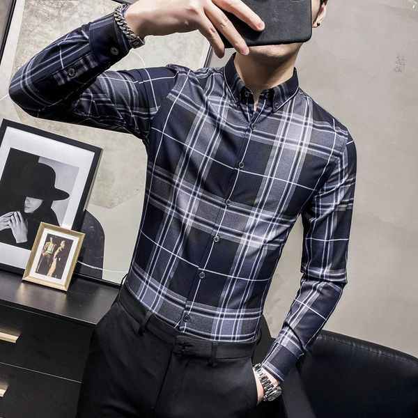 men's plaid shirts casual camisas para hombre slim fit formal dress shirt long sleeve social party male clothing, White;black
men's plaid shirts casual camisas para hombre slim fit formal dress shirt long sleeve social party male clothing, White;black