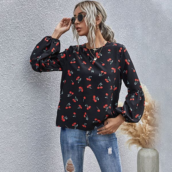 2021 autumn european and american women's t shirt fruit pattern round neck casual long-sleeved ladies fashion top, White
2021 autumn european and american women's t shirt fruit pattern round neck casual long-sleeved ladies fashion top, White